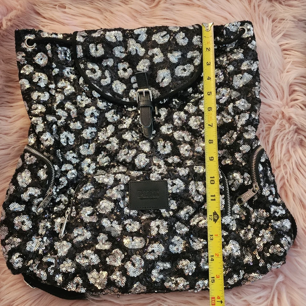 Victoria's Secret PINK sequin leopard backpack drawstring 2013